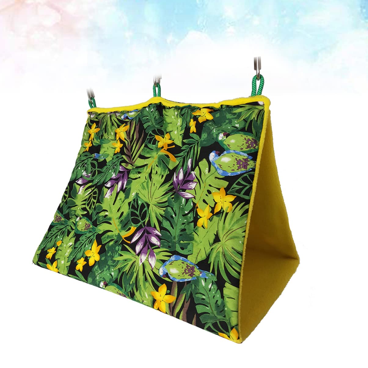 Happyyami Hamac Suspendu Nid Oiseau Vert en Tissu pour Perroquet Motif Forêt Tropicale Lit Confortable et Sécurisé pour Canaris et Alouettes, pour Porte ou Chevet