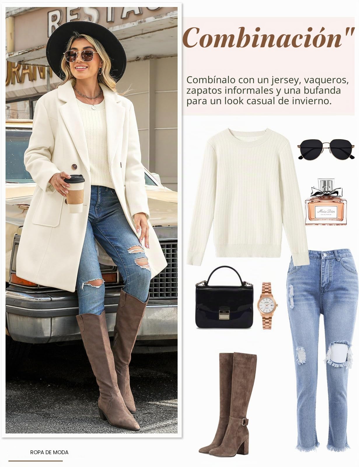 CMTOP Abrigo Mujer Lana Cuello en V Solapa Abrigos Invierno Largo Térmico Chaqueta Otoño Invierno de Lana Chaquetas Recto Doble Faz de Elegantes con Bolsillos