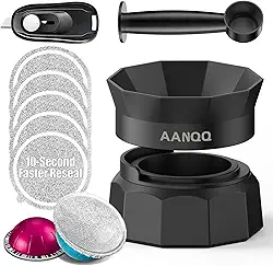 Kit reutilizável Vertuo Pods Vertuo: cápsulas recarregáveis Vertuo para vedação mais rápida Cápsulas de café Espresso VertuoPlus - com 50 tampas de vedação de alumínio (1 suporte + 50 folhas + 1