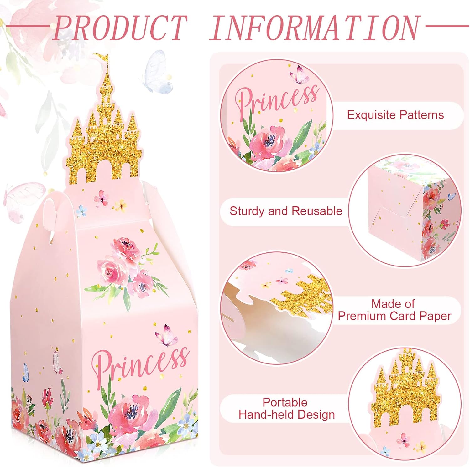 Frienda 50 Pcs Princess Castle Party Favor Candy Boxes Pink Princess Goodie Bags Castle Favor Gift Boxes for Wedding Birthday Party Supplies Gender Reveal Decorations - Image 3