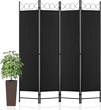 Room Divider, 4 Panel Folding Privacy Screen, 6FT Steel Frame Room Dividers Free Assembled Freestanding Portable Decorative Partition for Home Office Restaurant Bedroom, Black