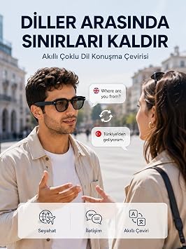 Siyah AI Ak ll  G zl k Foto raf Video Ses Kay tl   oklu Dil  eviri Bluetooth Ba lant l  3 Lensli