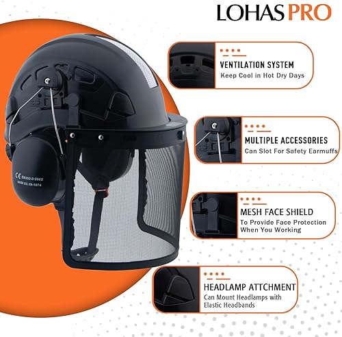 Miniatura 2 de Casco de seguridad forestal con protector facial de malla y orejeras para tala de árboles, casco de arborista de madera (A2 lima, protector facial +