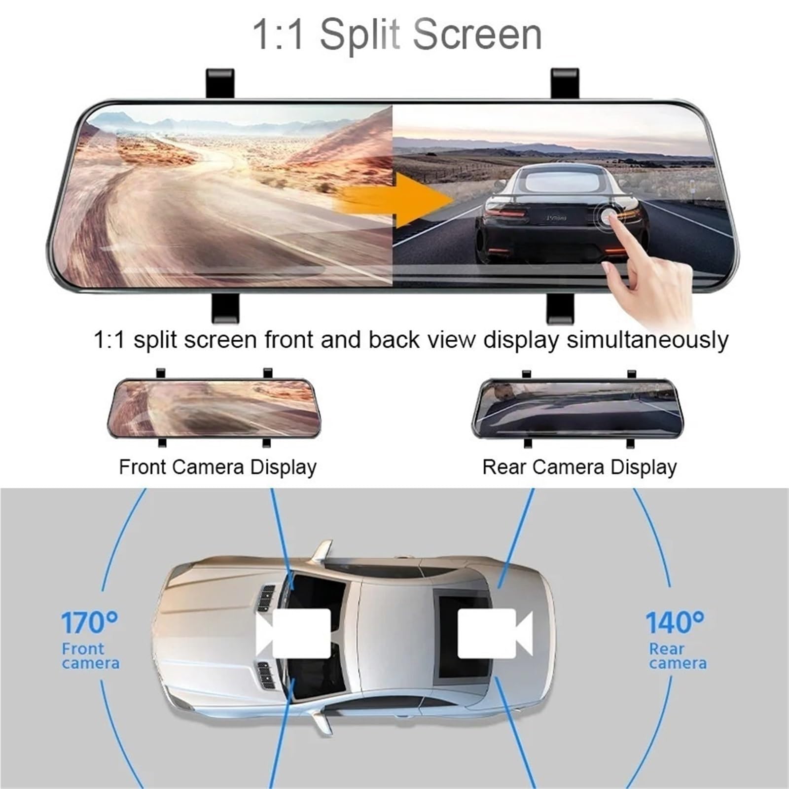 Cámara Delantera de visión Frontal Universal para 2.5K Espejo cámara Coche Pantalla táctil grabadora de vídeo retrovisor Dashcam(A37-6M RCC-BL,None)