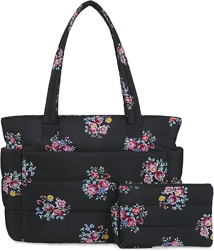 Miniatura 29 de TOPDesign Bolsa Tote Acolchada para Mujer, Bolso de Mano Ligero Inflado con Compartimentos, Bolsa de Hombro Acolchada para Trabajo, Viajes, Gimnasio
