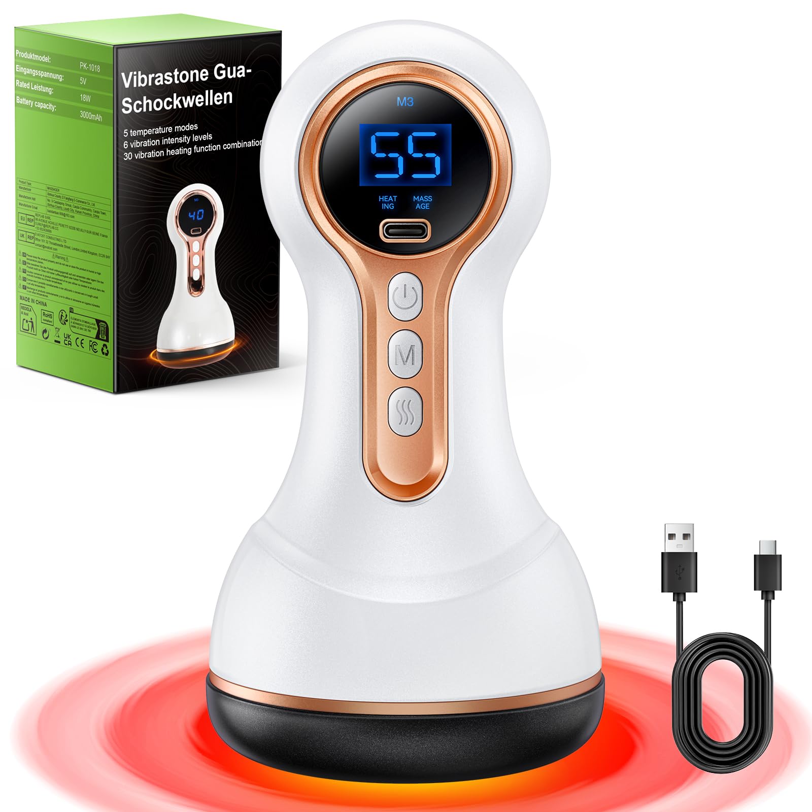 Robofun 5.0 Appareil de massage neuropathie lymphatique, soulagement de la douleur et relaxation pour les pieds, les mains, le dos, masseur d'ondes de choc Gua avec 30 fonctions de chauffage par