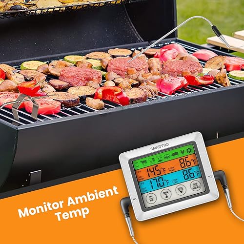Miniatura 3 de SMARTRO ST54 Termómetro digital de carne de doble sonda para cocinar alimentos, cocina, horno, barbacoa, parrilla con modo temporizador y sondas de