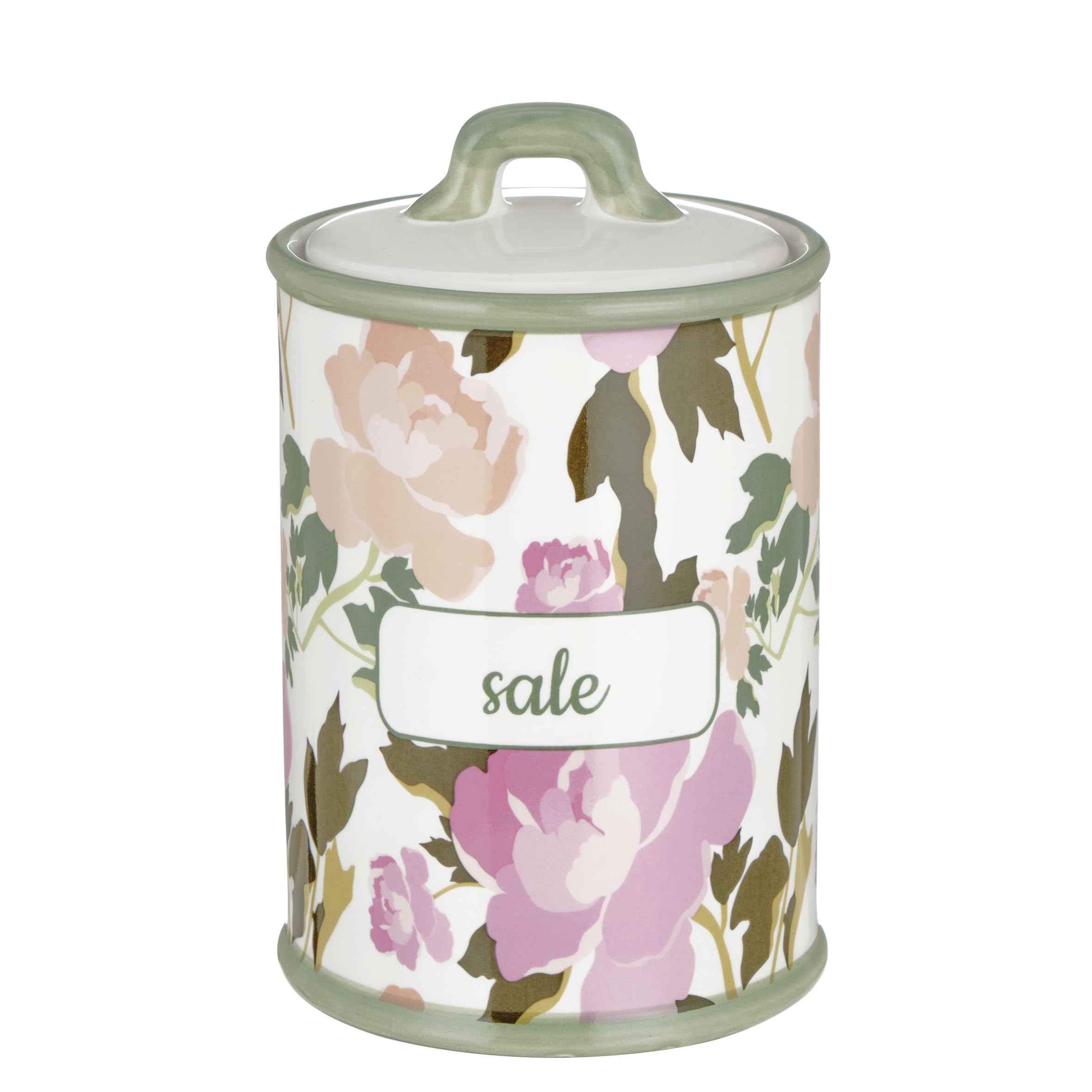 Baroni Home Dekoriertes Keramiksalzgefäß mit hermetischem Deckel, farbenfrohes, widerstandsfähiges Küchenzubehör, Rose Line, 11x11x17 cm