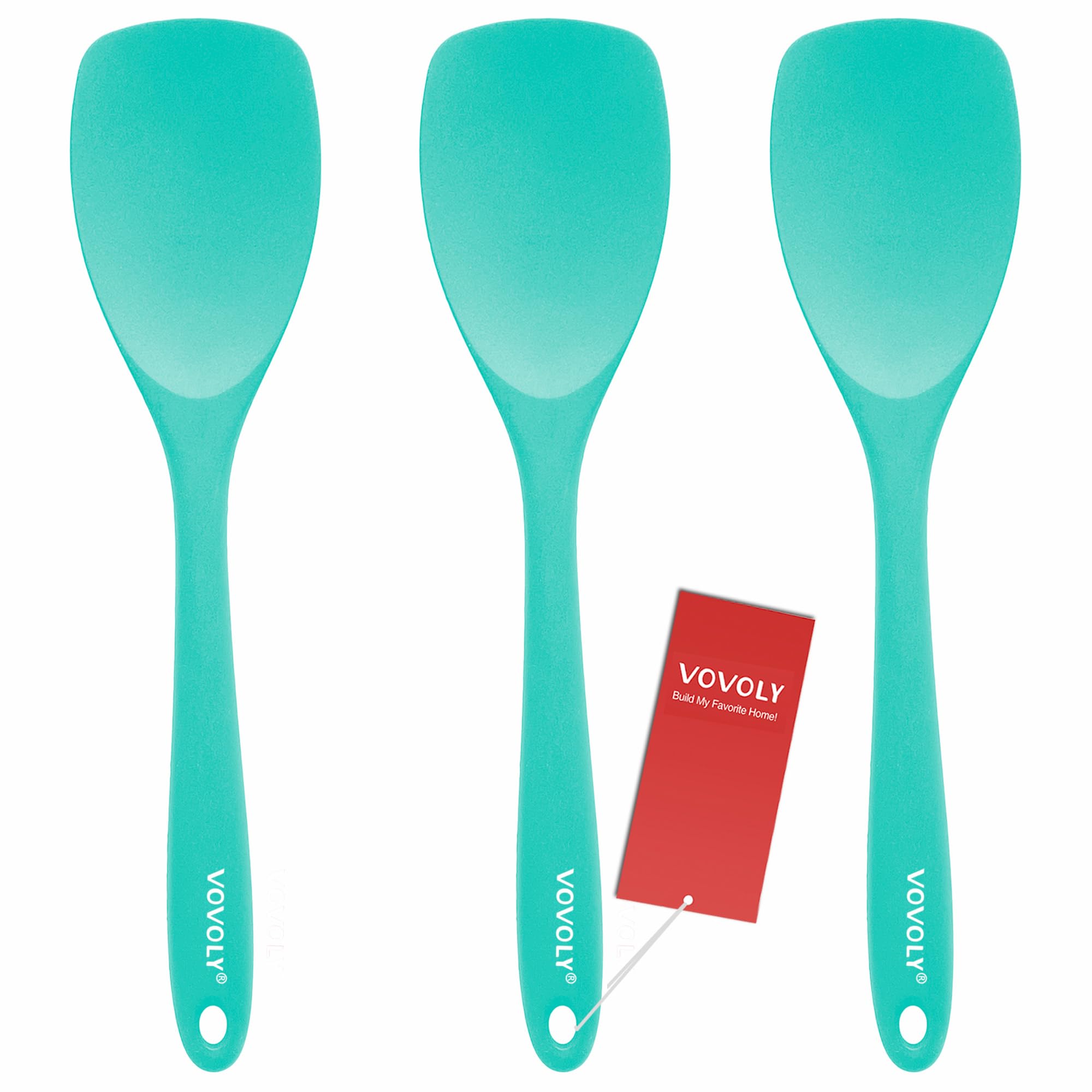 Upgrade Silicone Spatula Spoon Set,VOVOLY Heat Resistant Rubber Spoonula, Seamless Non-Stick Flexible Scrapers for Baking Mixing Tool,3 Pack, Teal