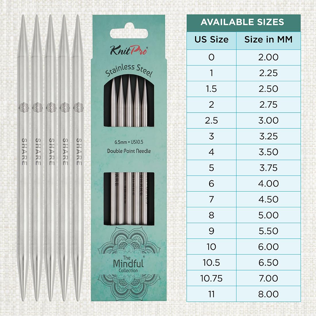 KnitPro The Mindful Collection Double Pointed Needles 6" (15cm), Silver, 6.50mm - Image 4