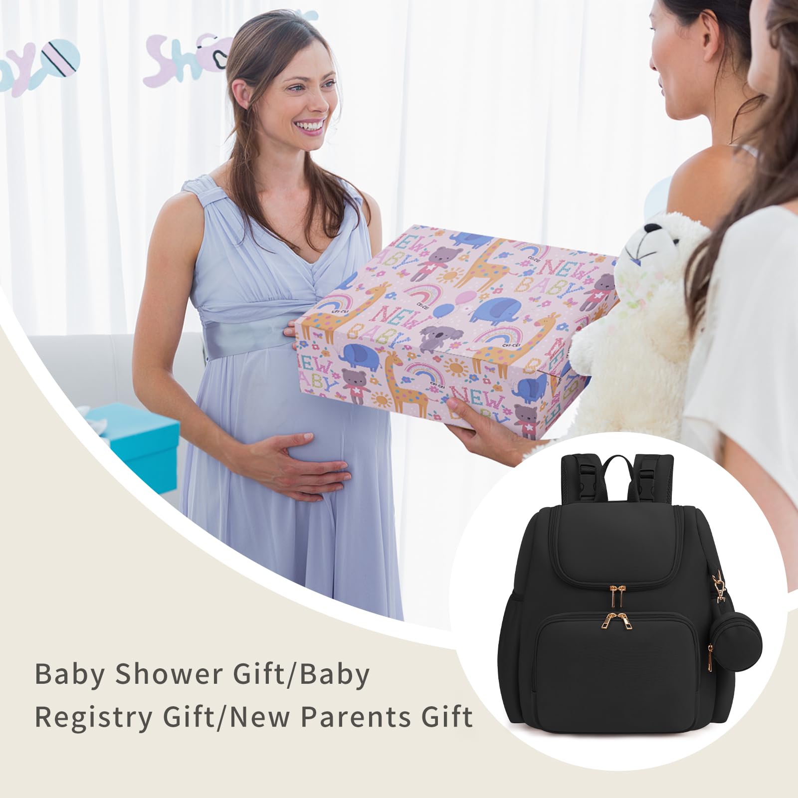 CEI-CEI Sac à dos à langer en néoprène élégant pour bébé Sac de maternité fourre-tout de voyage pour maman avec poches isothermes