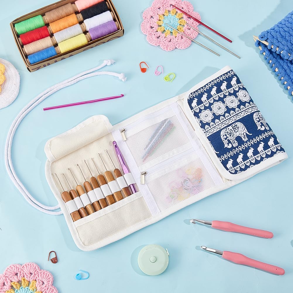 PH PandaHall Crochet Tool Organizer Bag Knitting Needle Case Crochet Needle Storage 19x14.5cm/ 7.5x5.7" Elephant Crochet Tool Case Needle Holder for Knitting Accessories Storage Travel Craft Projects