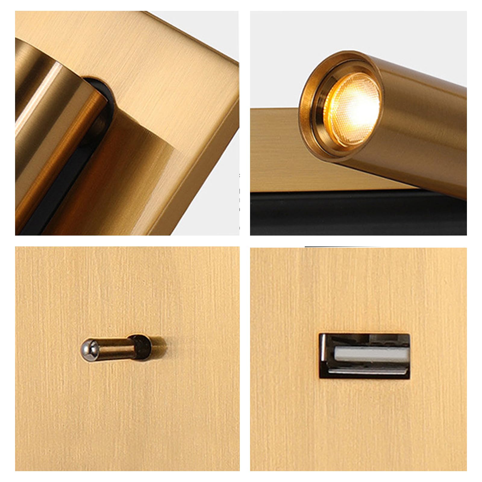 Lampada Parete A LED Lettura sul Comodino - Lampada Lettura Testiera, Luce Notturna Focus, Porta di Ricarica Rapida USB, Testa Girevole, Supporto A Parete (Type C A)