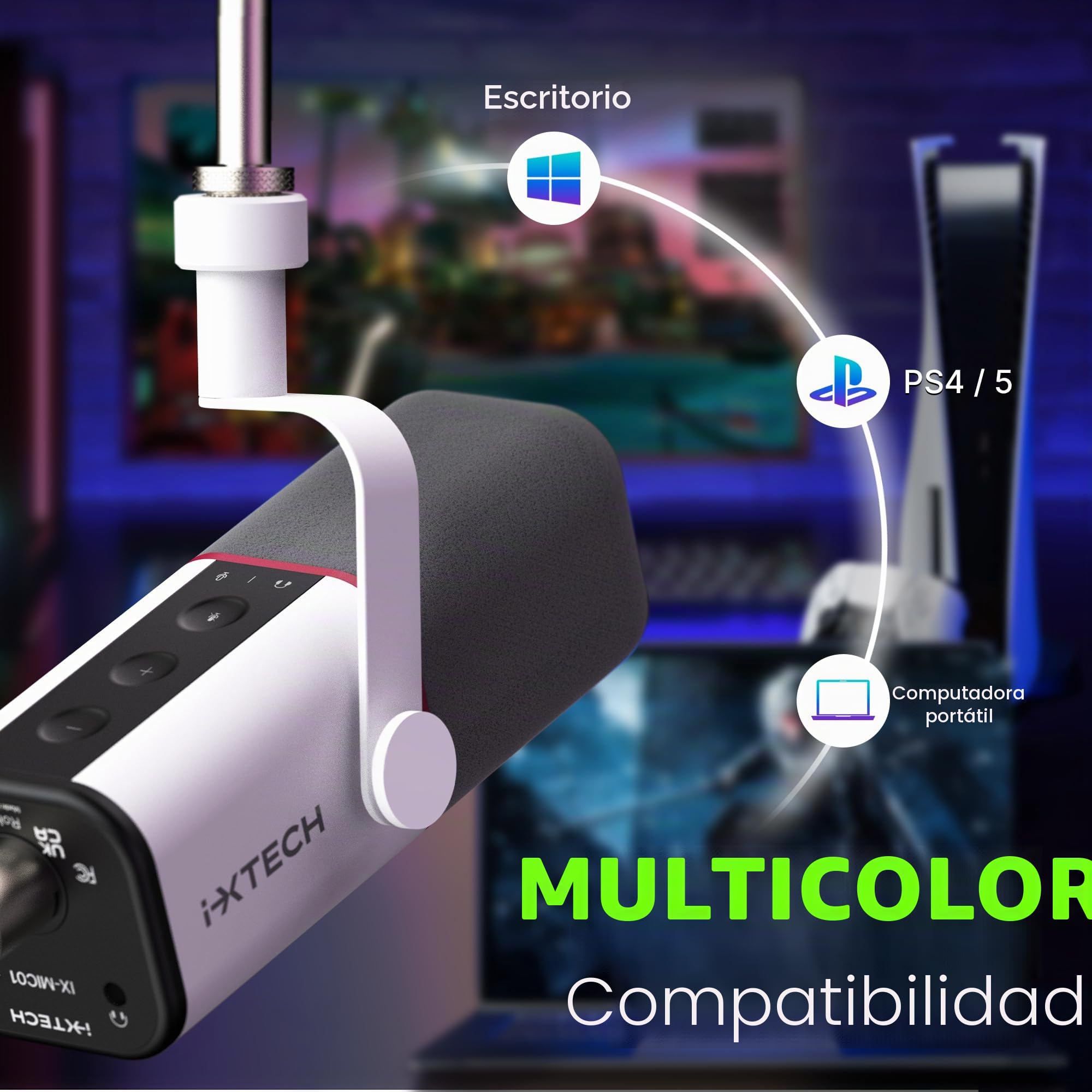 IXTECH Micrófono dinámico cardioide con cubierta de micrófono, micrófono USB XLR vocal para podcasting, transmisión, grabación, juegos y voz en off (blanco)