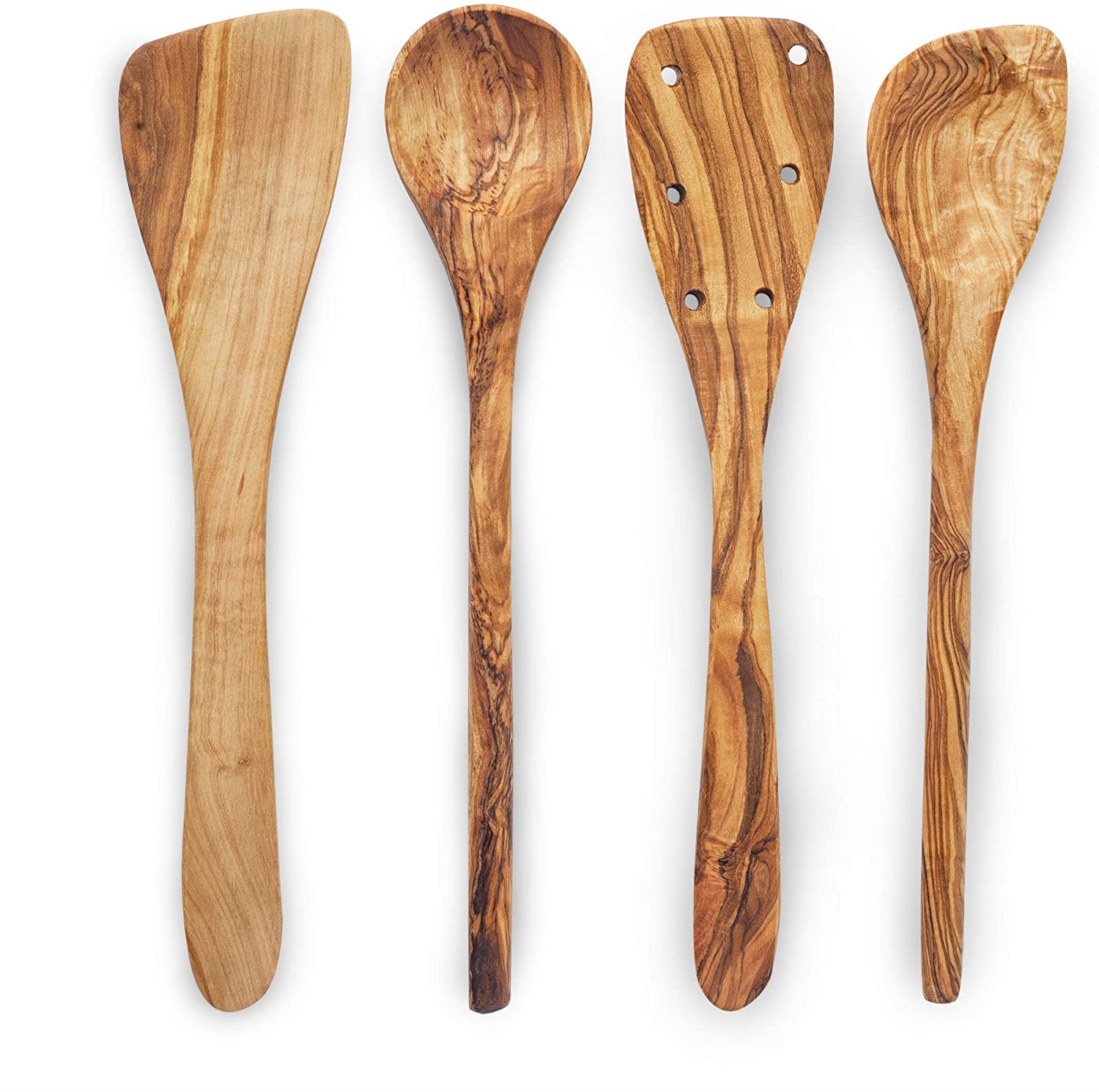 Forest Decor Olive Wood Utensils Set for Cooking - 4pcs Non-stick Handcrafted Wooden Spatulas for Cookware - Non Scratch Natural Premium Wood Spoons -