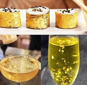 GLC Gold Leaf Pure Gold Leaf/Gold Vark/Gold waraq (50.pcs) Sheet 24K Gold Leaf Leaves Foil for GLC Gold Leaf Finest Gold Leaves Food Gilding Facial Beauty Spa Size(50mm* 50mm* -50Pcs- Sheets)_