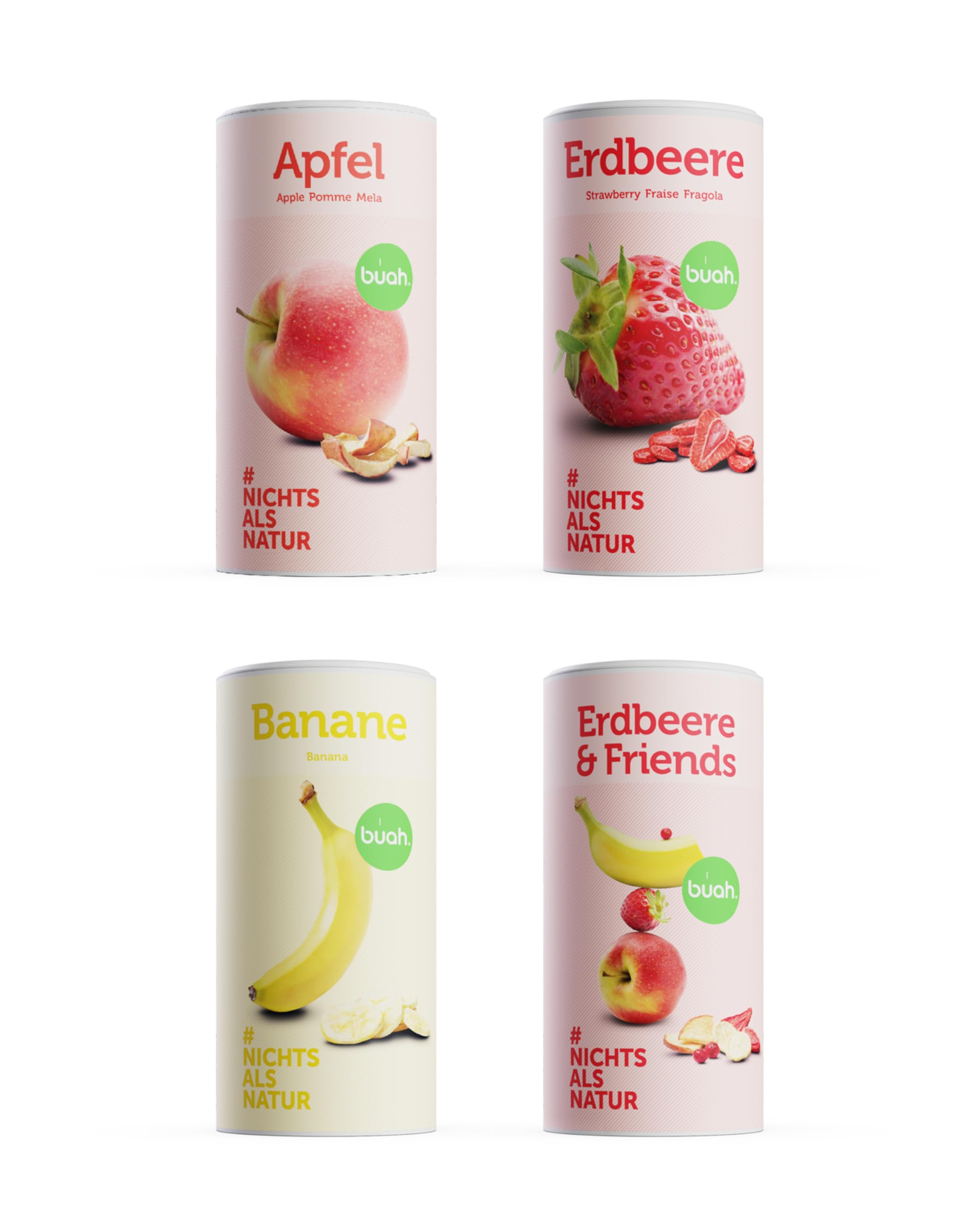 BUAH® Lunchbox Set - Gefriergetrocknete Erdbeere, Apfel, Banane, Erdbeere & Friends | Fruchtchips Als Snack Oder Für Smoothies | Idealer Süßigkeiten Ersatz | Vegan & ohne Zuckerzusatz