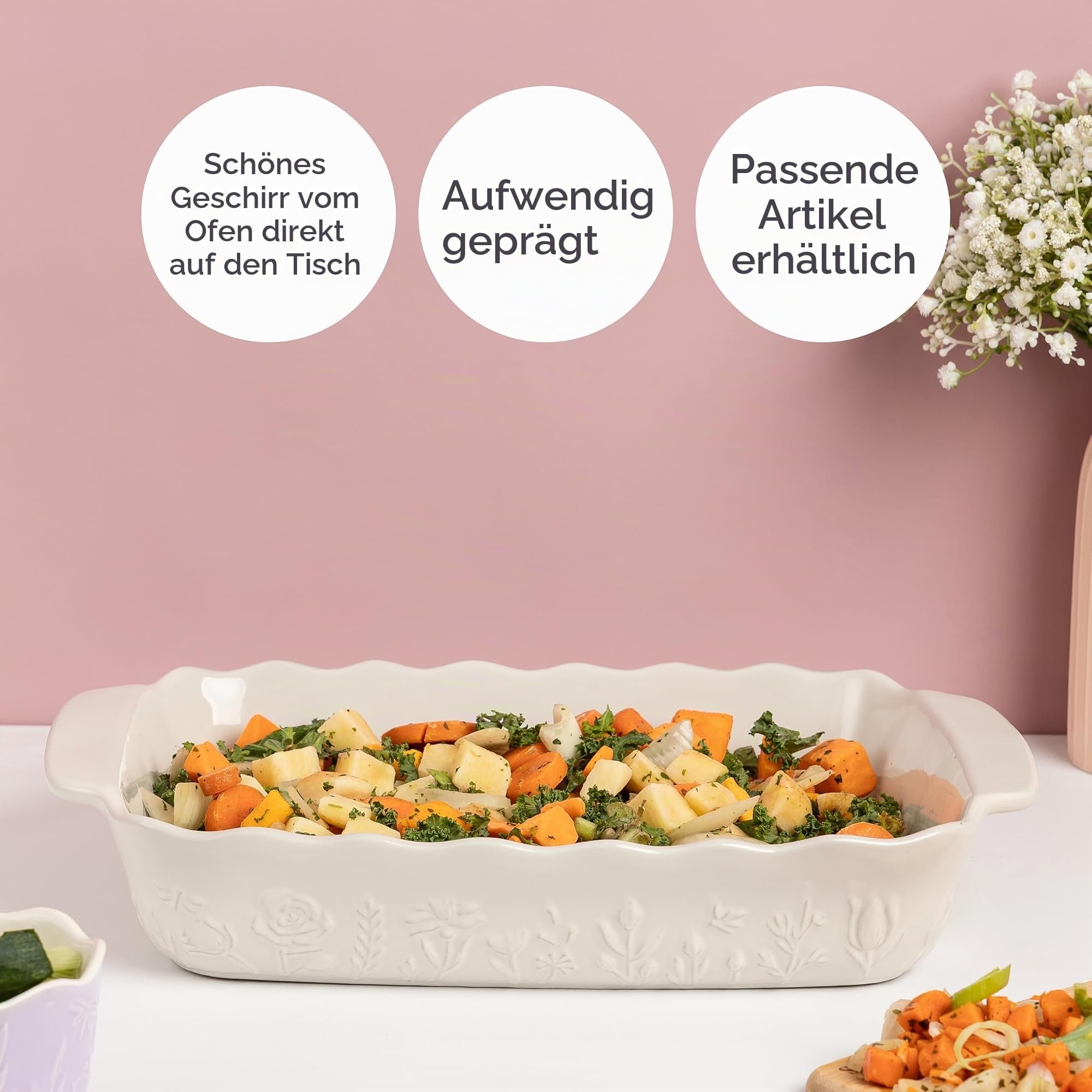 Mason Cash In The Meadow Große rechteckige Backform, Creme | 2,8 l, floral geprägtes Steingut, ofenfeste Auflaufform zum Backen, Braten und Servieren, 33 x 23 cm