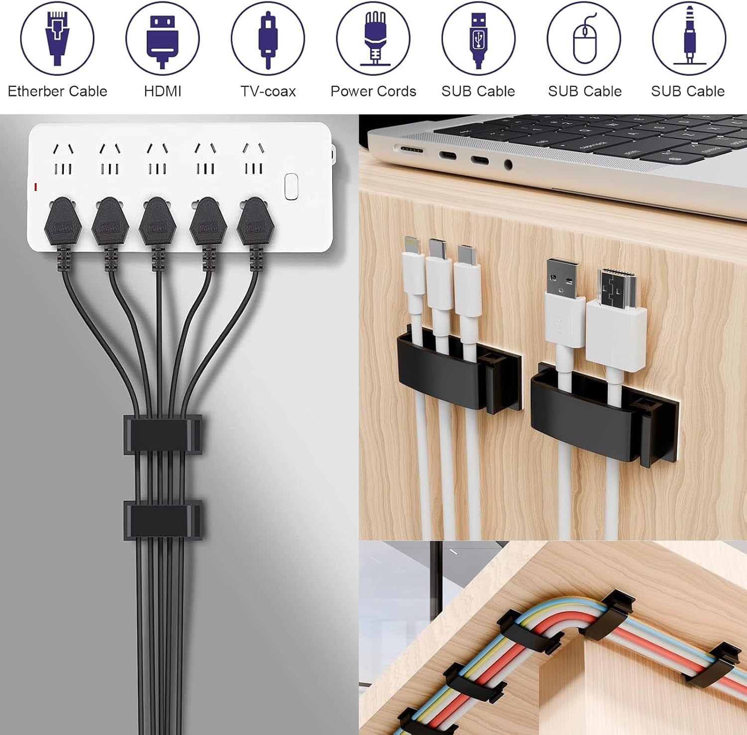 Adhesive Cable Management Wire Clips 39 Pcs,Wires Clips Holders for Cords on wall,Outdoor Cable Clips,Suitable for Under Tables,Cars,Walls,televisions,Christmas Lights