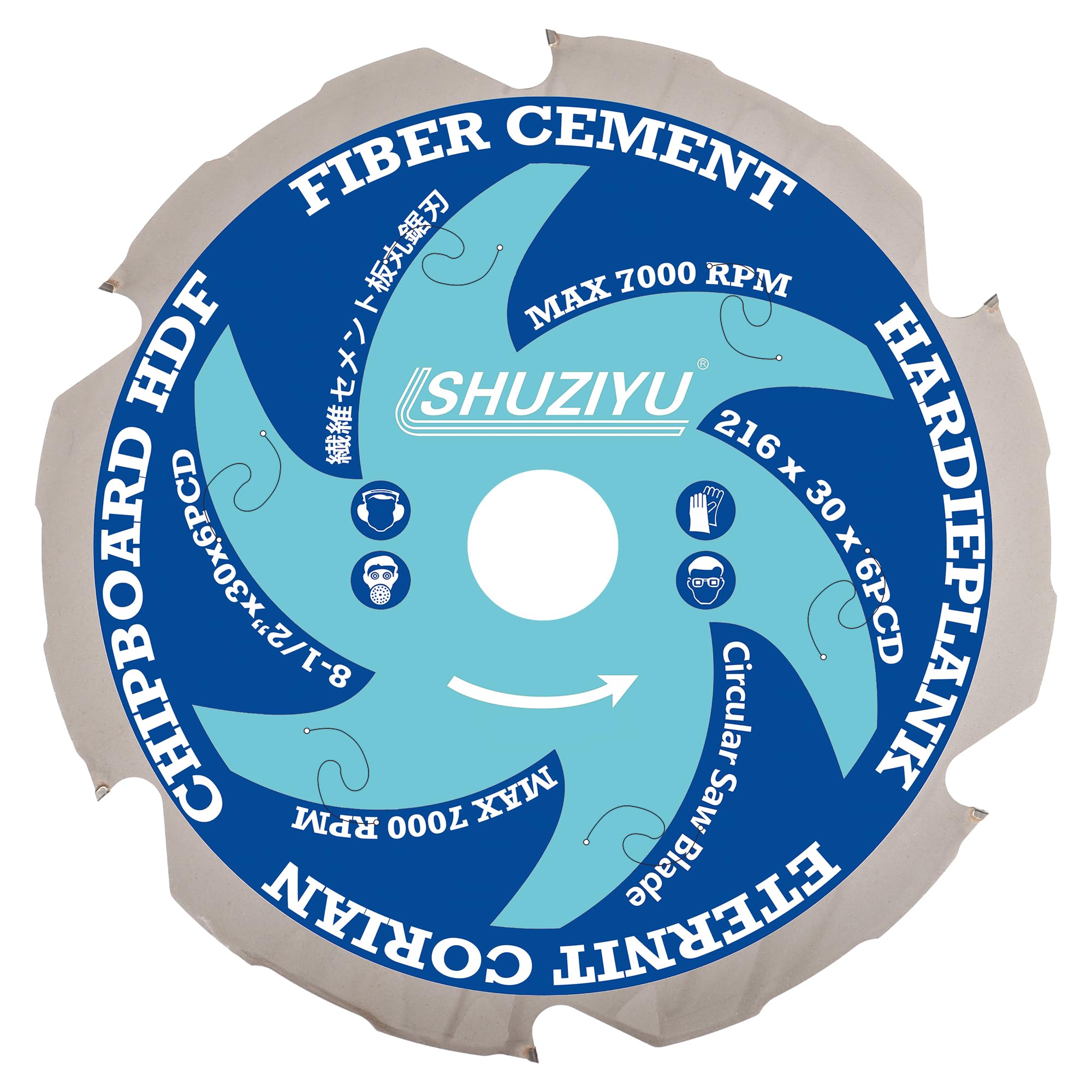 SHUZIYU, 216mm-6PCD, Trou Central 30mm, Diamant Polycristallin 6PCD, Lame de Scie Circulaire pour Fibrociment