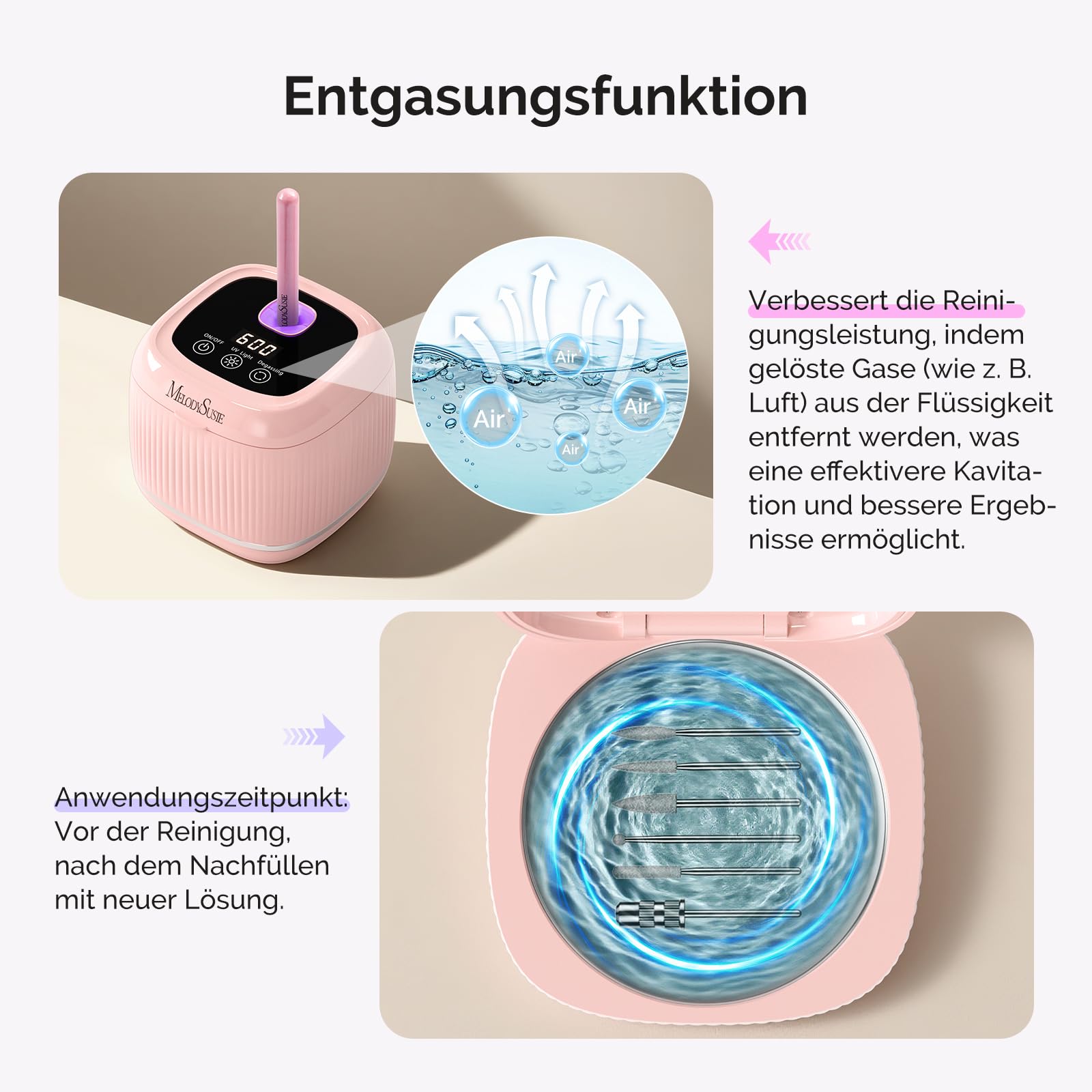 MelodySusie 2-in-1 Reinigungsgerät für Nagelwerkzeuge, UV Sterilisator mit 3 Timer-Modi Multifunktionale für Nagelfeilen, Nagel Pinsel, Nagelknipser, Schmuckreinigung, für Salon und Home, Rosa