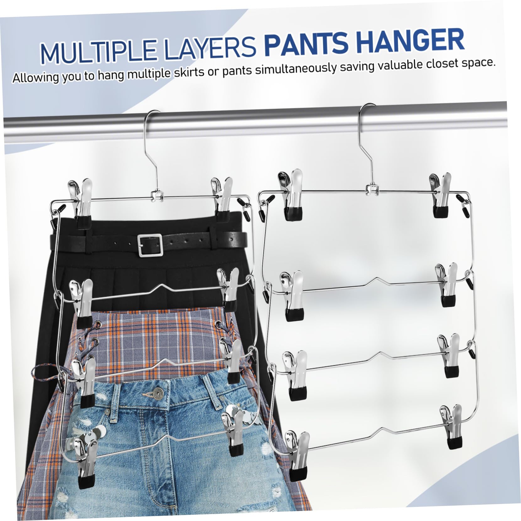 TOPBATHY 4 Pezzi Grucce per Gonne e Pantaloni in Acciaio ad Alto Manganese, Salvaspazio, Multistrato con Clip per Armadio e Guardaroba