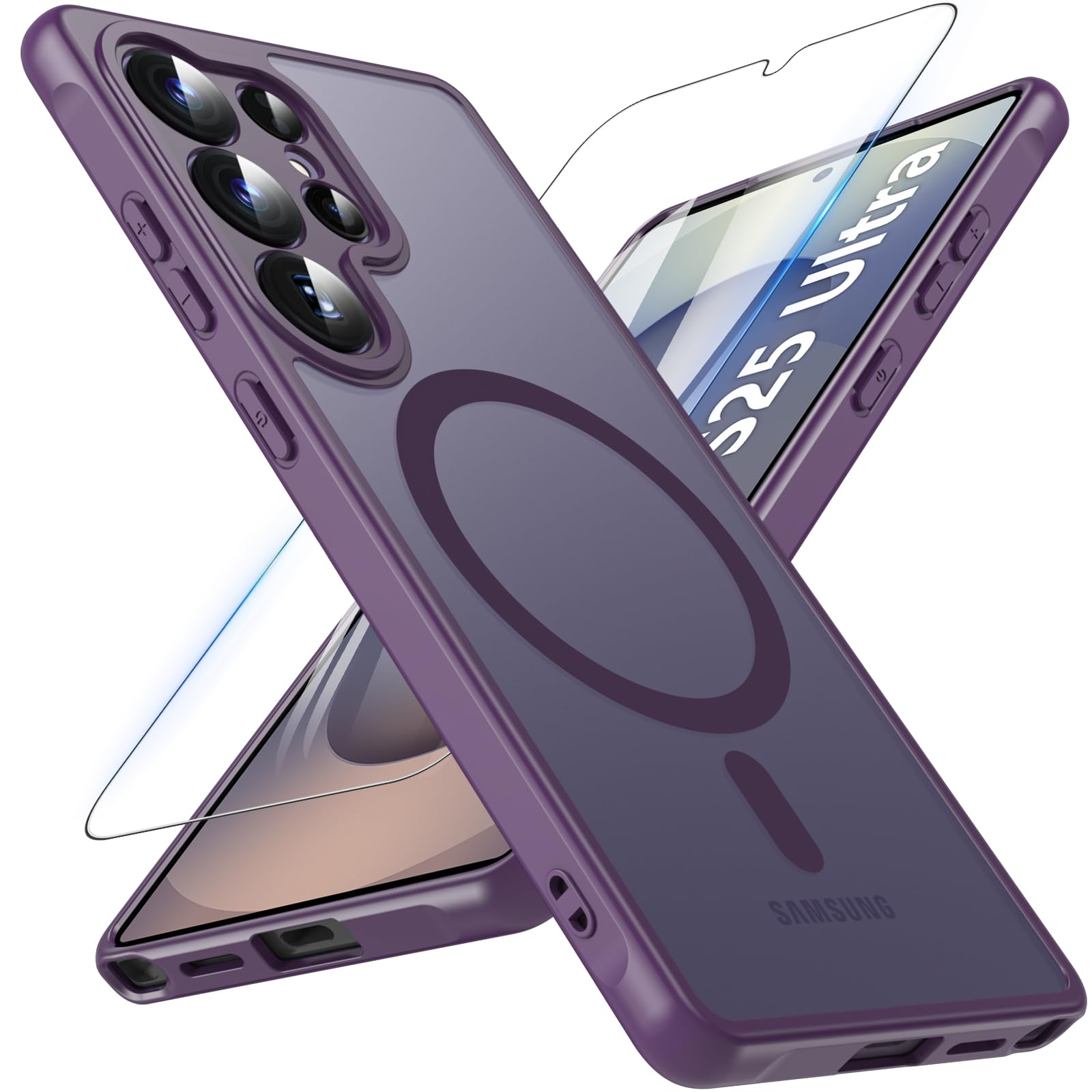 Colala Cover per Xiaomi Redmi Note 13 Pro 5G Magnetica Adsorbimento Custodia Metallo Ultra Sottile 360 Gradi Full Body Anteriore e Posteriore ​Trasparente Vetro Temperato Protezione Cover,Viola
