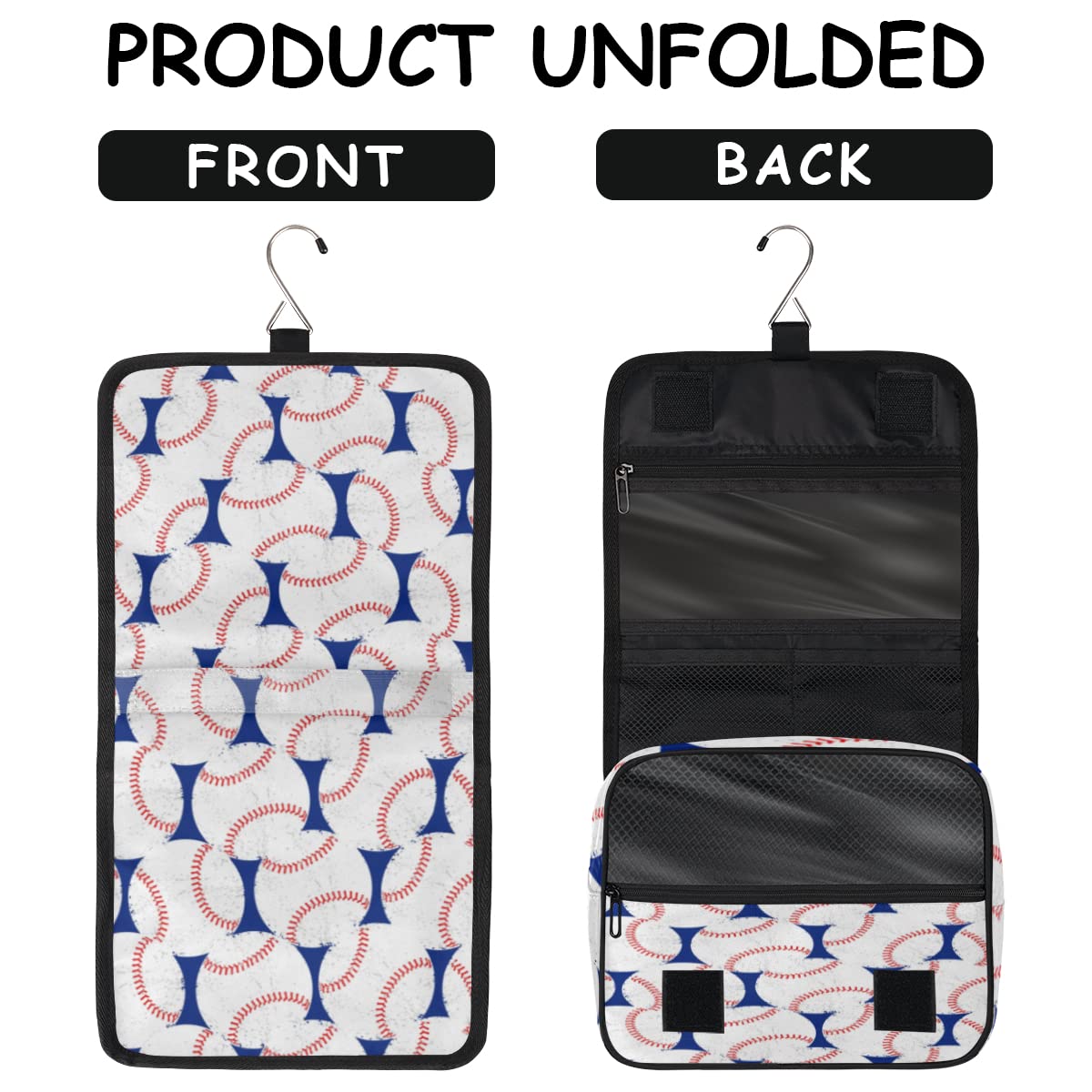 Baseballowy wzór podróżna kosmetyczka bejsbolówka design torba do mycia uniseks wiszące przybory toaletowe organizer na kosmetyki kosmetyki, wielobarwny, Jeden rozmiar