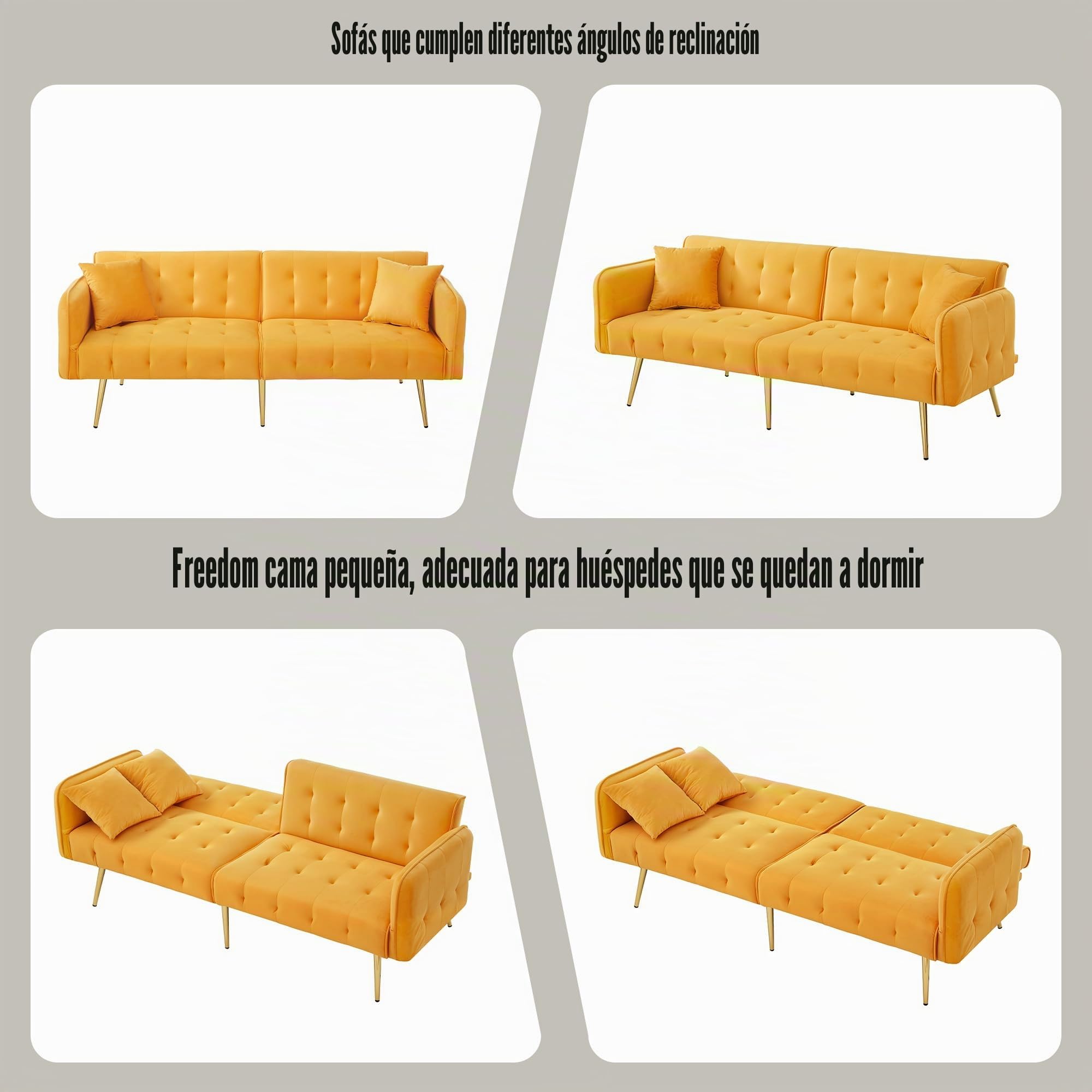 Lubvtti Sofá cama de 2 plazas multifuncional con respaldo ajustable y reposabrazos multiposición, sofá cama plegable para el salón, sofá de 2 plazas, terciopelo (A-Amarillo)