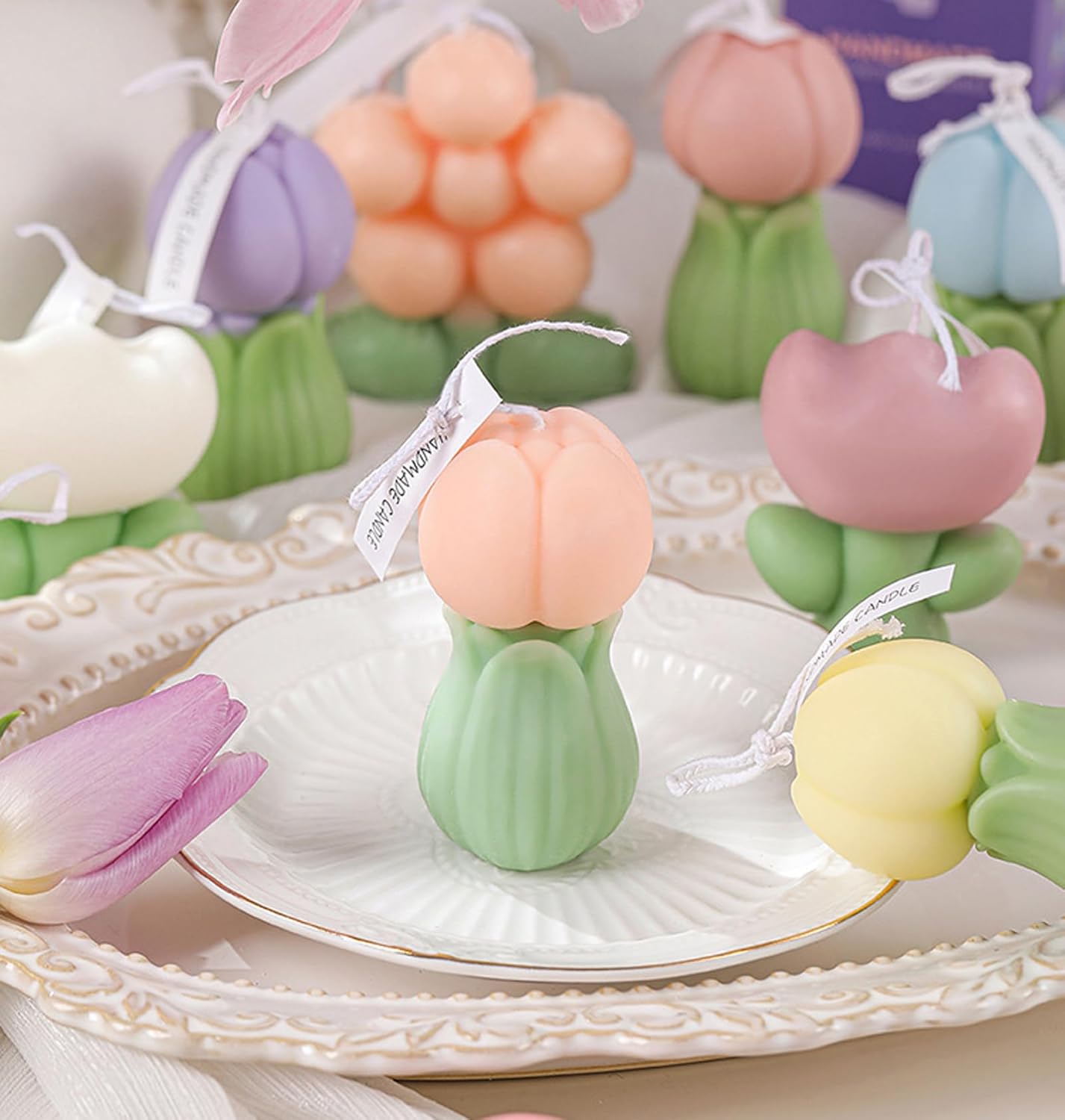 Tulip Flower Shape Scented Healing Candle,70G Flower in Bud Handmade Soy Wax Aroma Decorative Candle for Table Photo Prop Birthday,Prefect Gift for Meditation Stress Relief Mood Boosting Bath (Pink) - Image 6