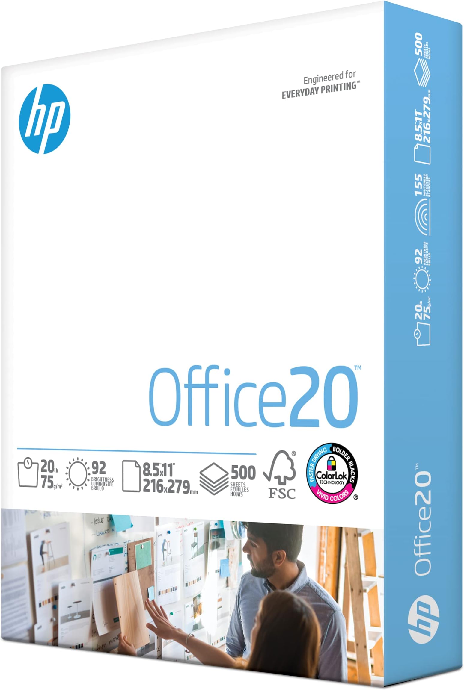 HP Printer Paper | 8.5 x 11 Paper | Office 20 lb | 1 Ream - 500 Sheets | 92 Bright | Made in USA - FSC Certified | 172160R