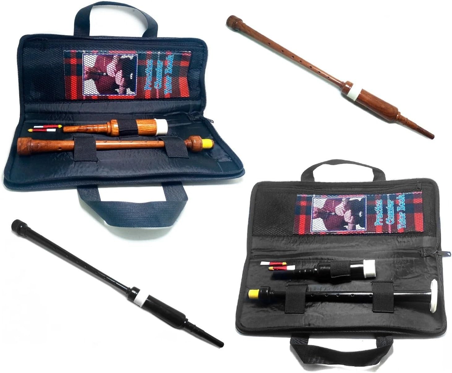 22 Long Rosewood Bagpipe Practice Chanter – Black/Natural + 2 Reeds | Pipe Trainer for Beginners (Natural Rosewood Finish)