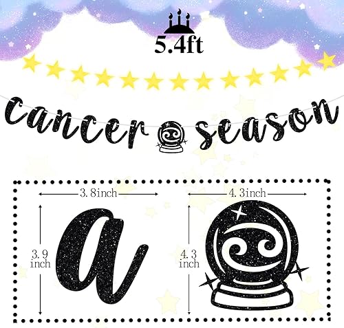 Miniatura 2 de Cartel de la temporada de cáncer, cartel negro con purpurina de feliz cumpleaños, gran energía contra el cáncer, 12 constelaciones del zodiaco tema