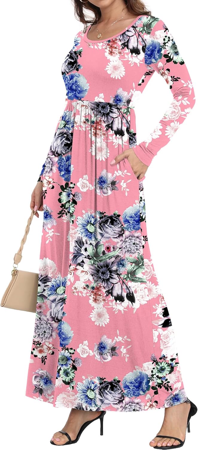HAOMEILI Women's Casual Long Maxi Dresses with Long Sleeves Flower XL Mix Pink - Image 4