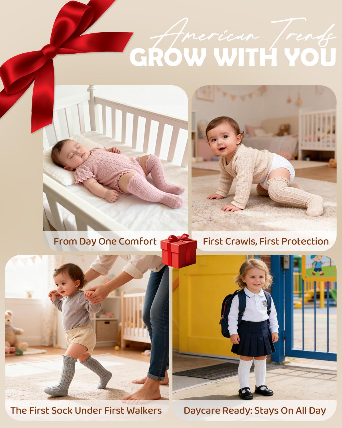 Bebé Niñas Calcetines Altos Tubo Algodón Lindo Medias Paquete de 5 Largos Unisex Infantes Niño Calcetines Medias Bebé Regalos - - 12-36 meses