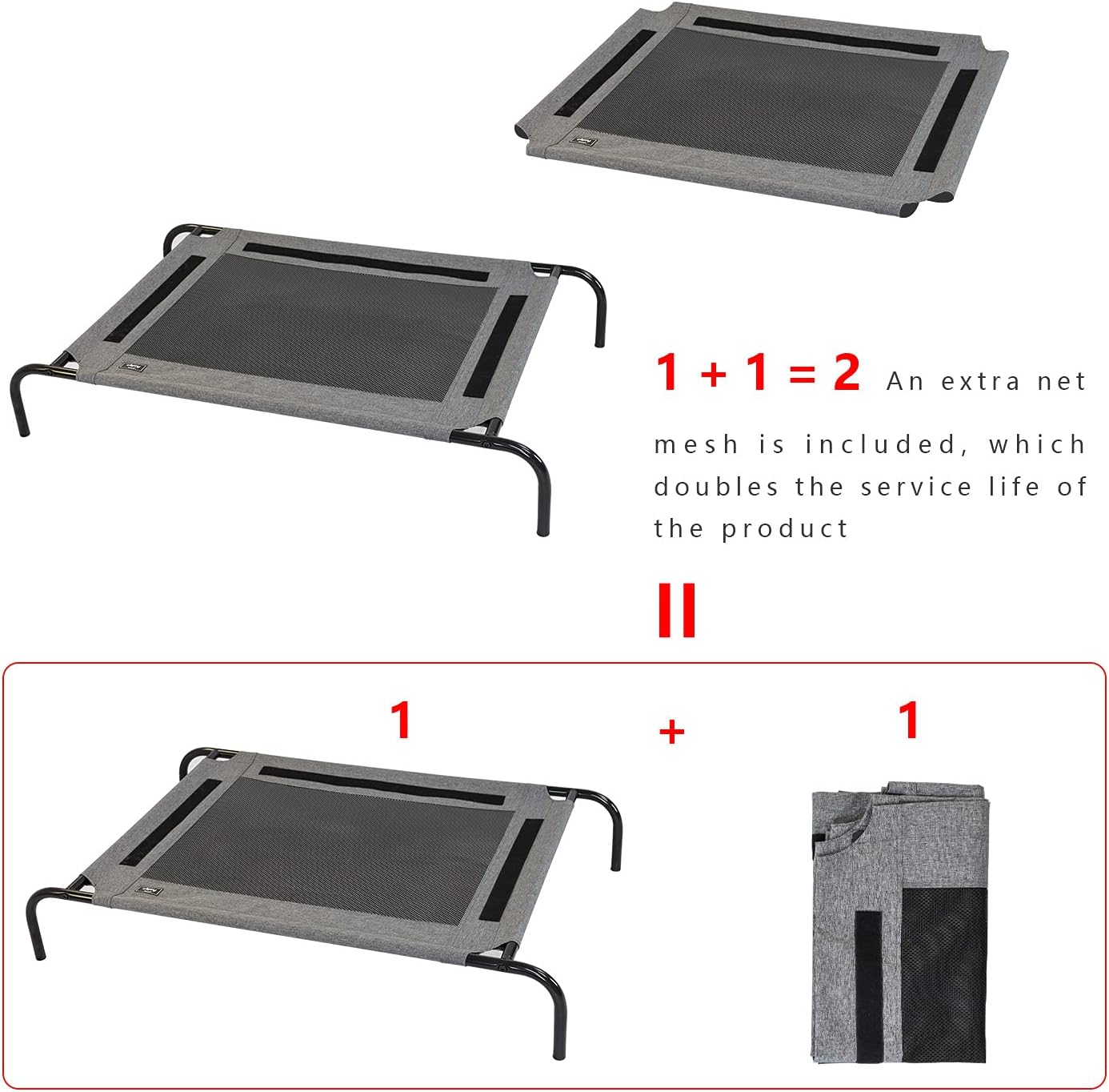 objoy Original Elevated Dog Bed Protable Raised Pet Cots with Soft Side for Large Medium Small Dogs, Sturdy Frame& Breathable Mesh for Indoor Outdoor Use(M)