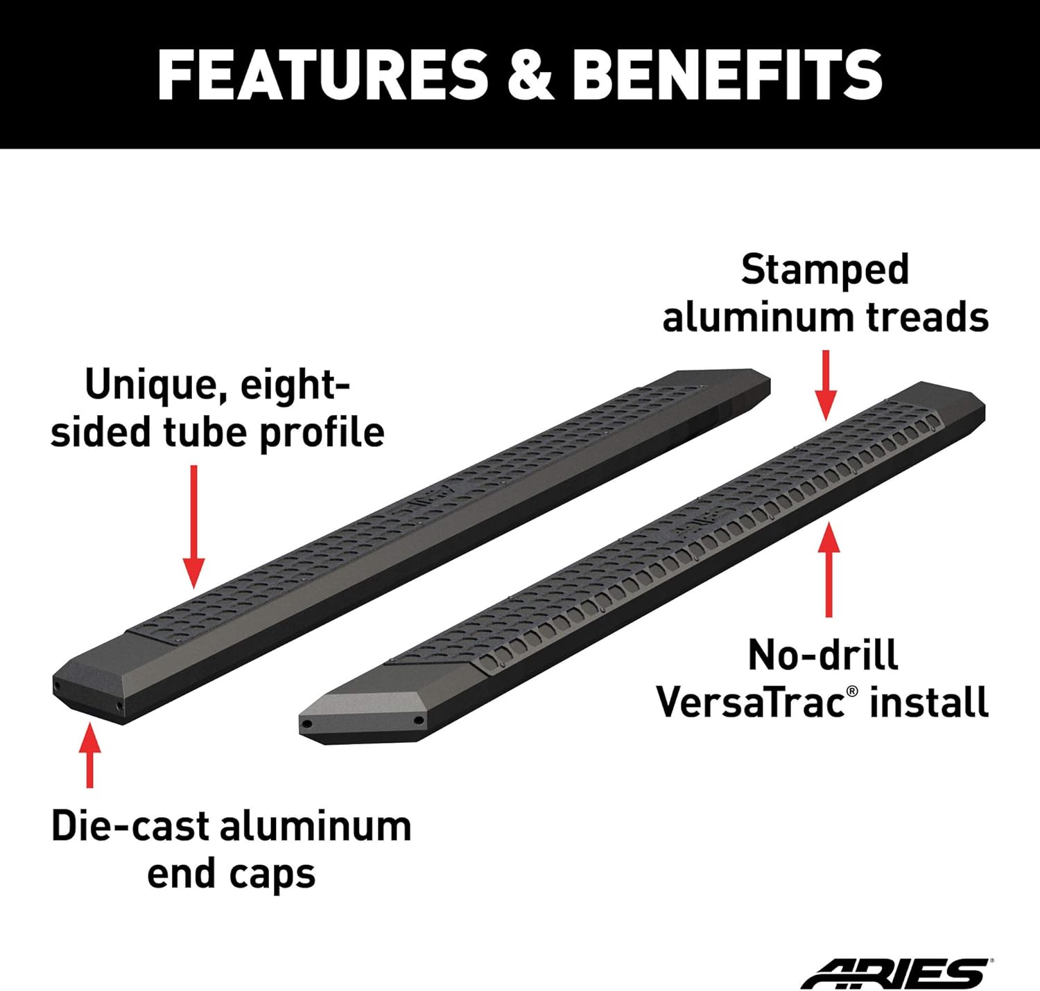 ARIES 2055991 AdvantEDGE 5-1/2" x 91" Black Aluminum Side Bars (No Brackets)