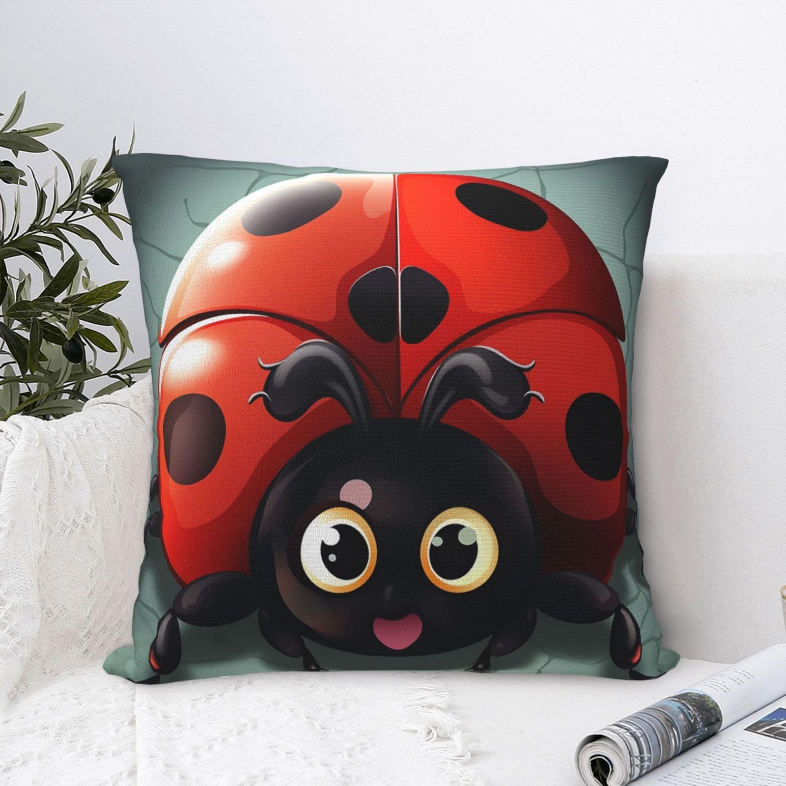 FodPand Luxury Velvet Throw Pillow Covers 24"x24" Super Soft Decorative Pillow Cases - Cartoon Ladybug Pillowcases Modern Lumbar Cushion Cases for Couch Sofa Bed Pillow Shams