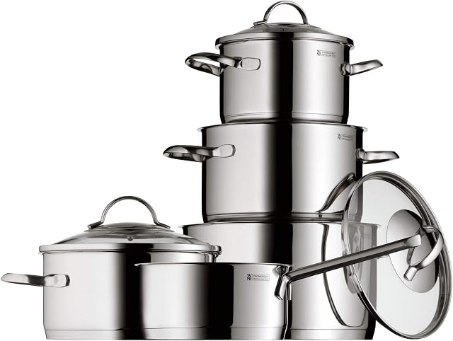WMF Cookware Set 5-Pieces Provence Plus Pouring Rim Glass Lid Cromargan® Stainless Steel Brushed Suitable for All Stove Tops Including Induction Dishwasher-Safe