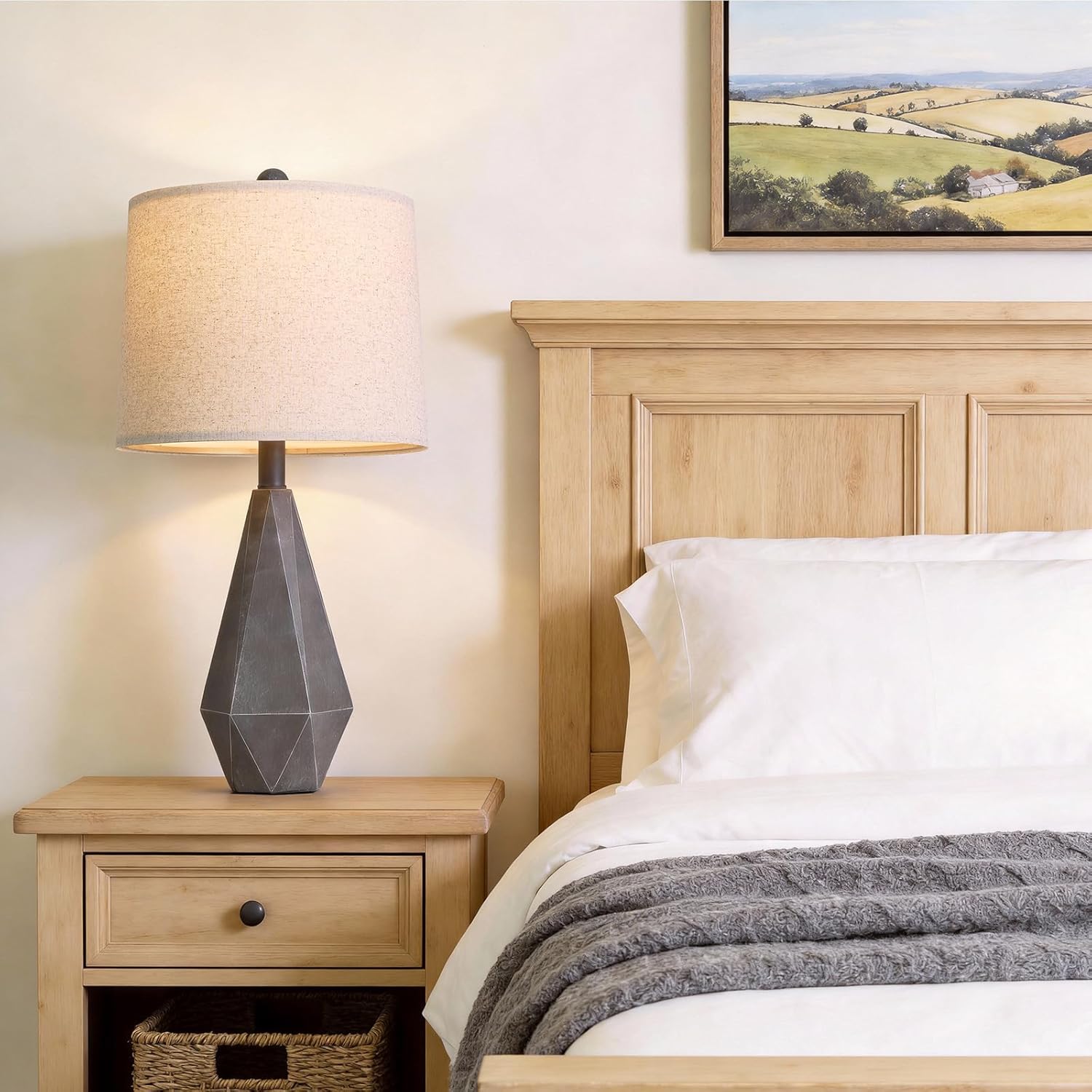 PoKat 23.5'' Farmhouse Table Lamps Set of 2, Rustic Nightstand Lamps for Bedroom, Classic Bedside Lamps for Living Room Office Sideboard with Linen Shade Distressed (Deep Grey)