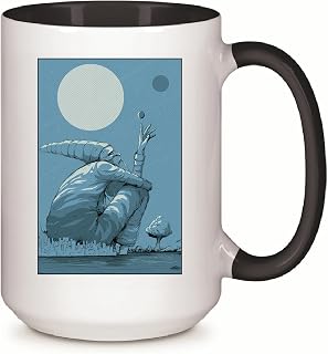 Landscape Gnome Gift for City Lovers Giant Gnome Sitting On a City Under the Moonlight 11oz 15oz Inner Color Accent Mug