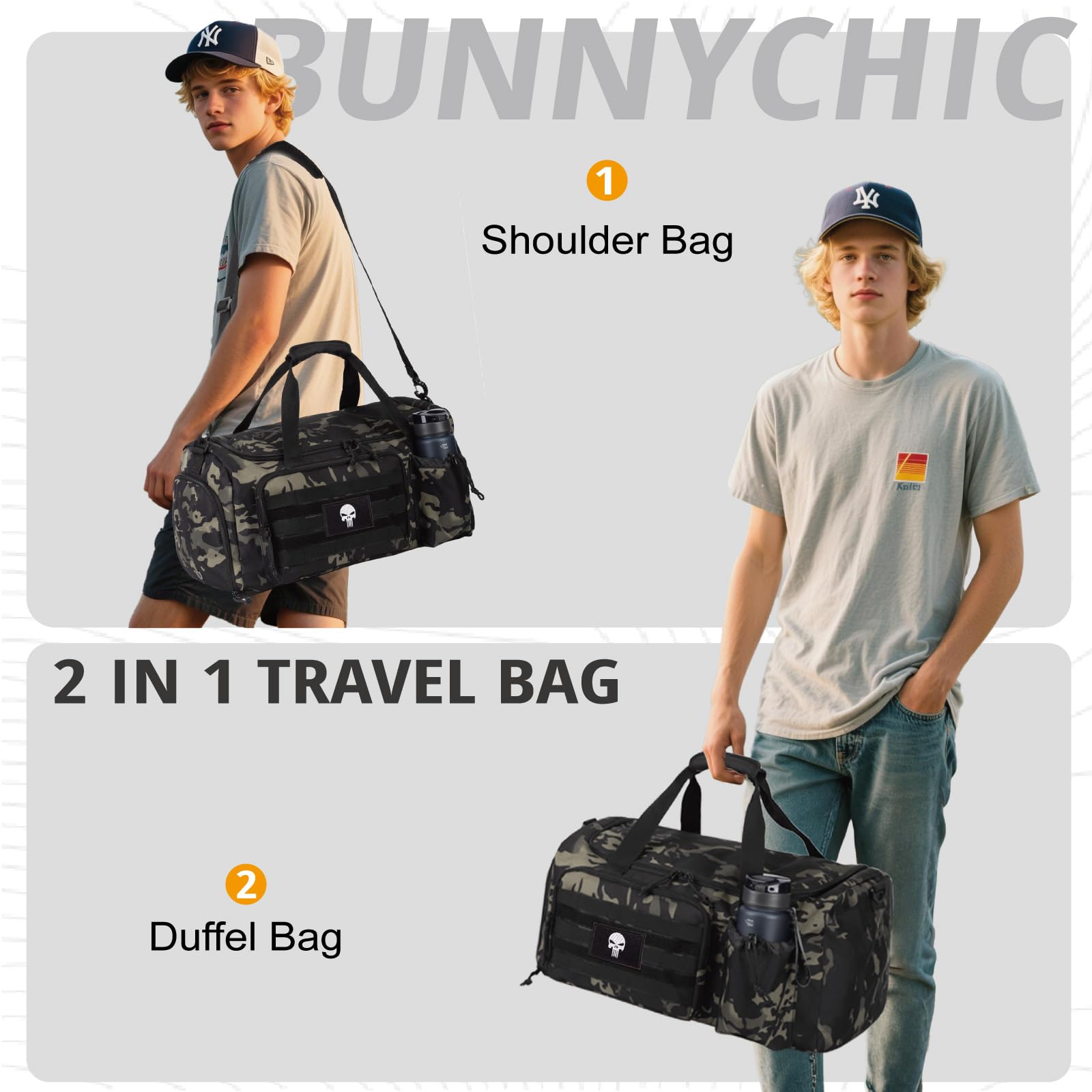 Sac de Sport Tactique 60L pour Homme – Grand Sac Multifonction avec Compartiment à Chaussures et Poche Humide, idéal pour Le Sport, Les Voyages, Le Camping et la randonnée.