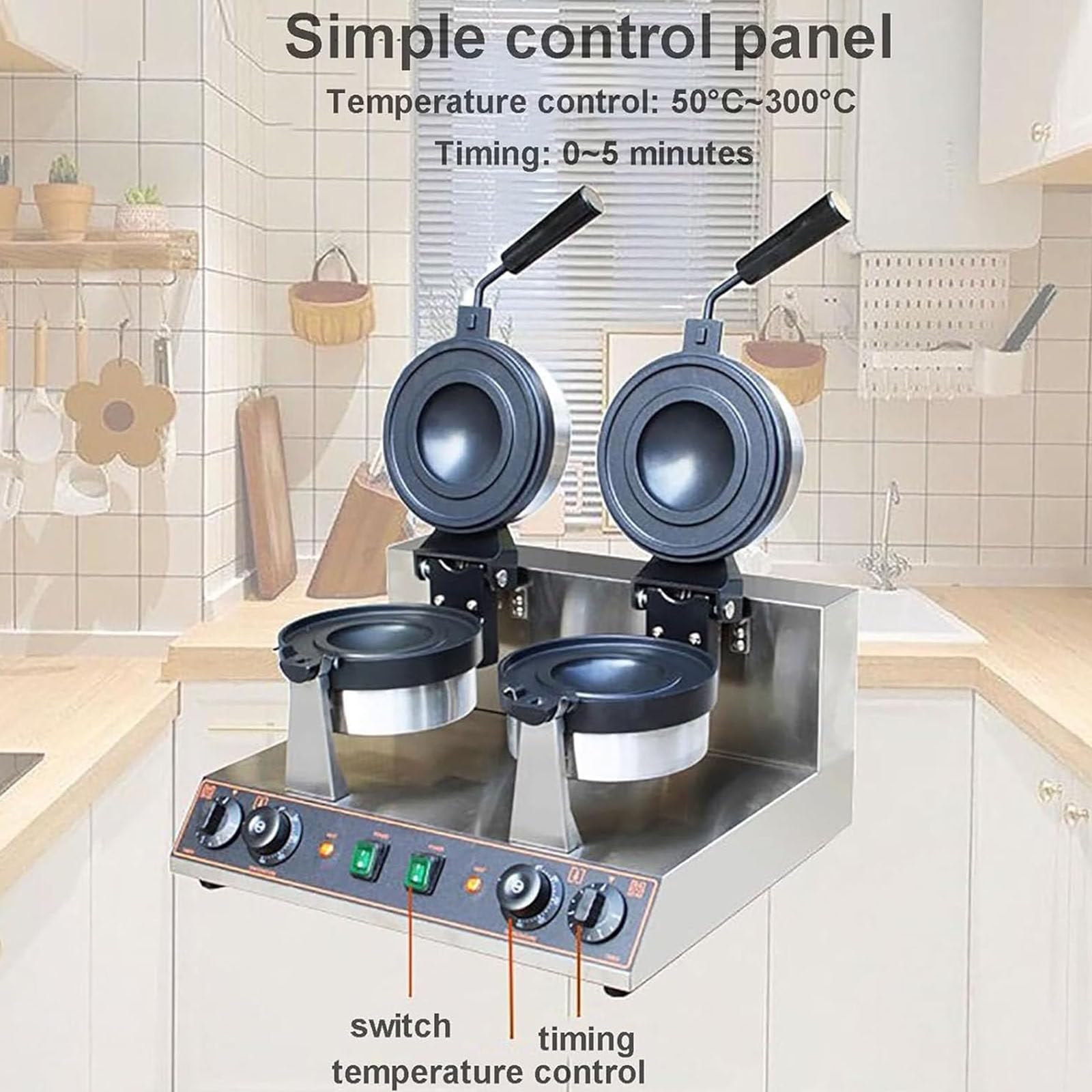 Máquina Comercial para Hacer Gofres Hamburguesas,Máquina Hacer Gofres Eléctrica Acero INOX,Control Temperatura 50-300℃,para Uso Doméstico En Cocina,Refrigerios para Desayuno