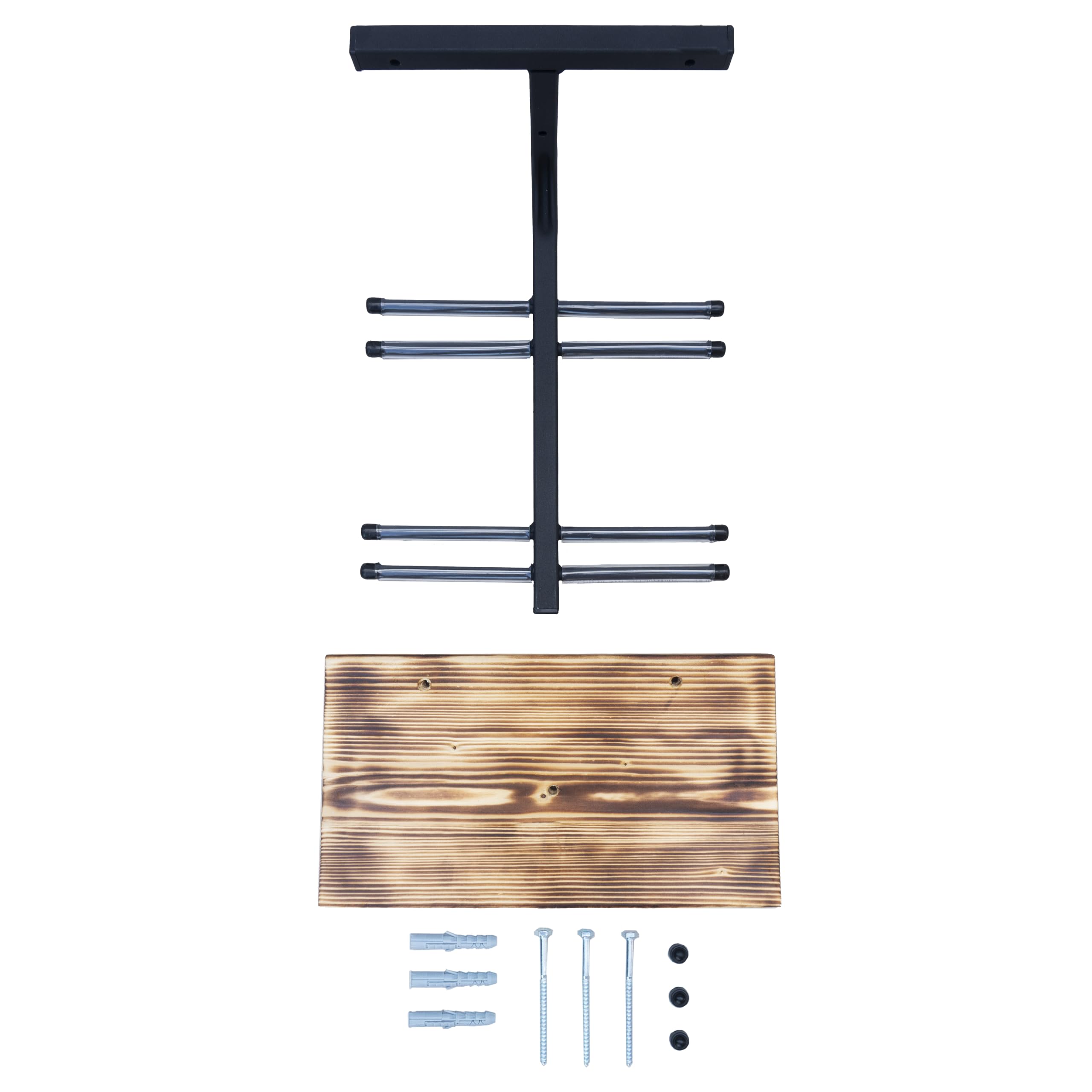 QLS Support de ski N4 mural pour 4 paires de 37 cm en acier et bois - Patère en bois - Pour marche nordique et trekking - Porte-skis