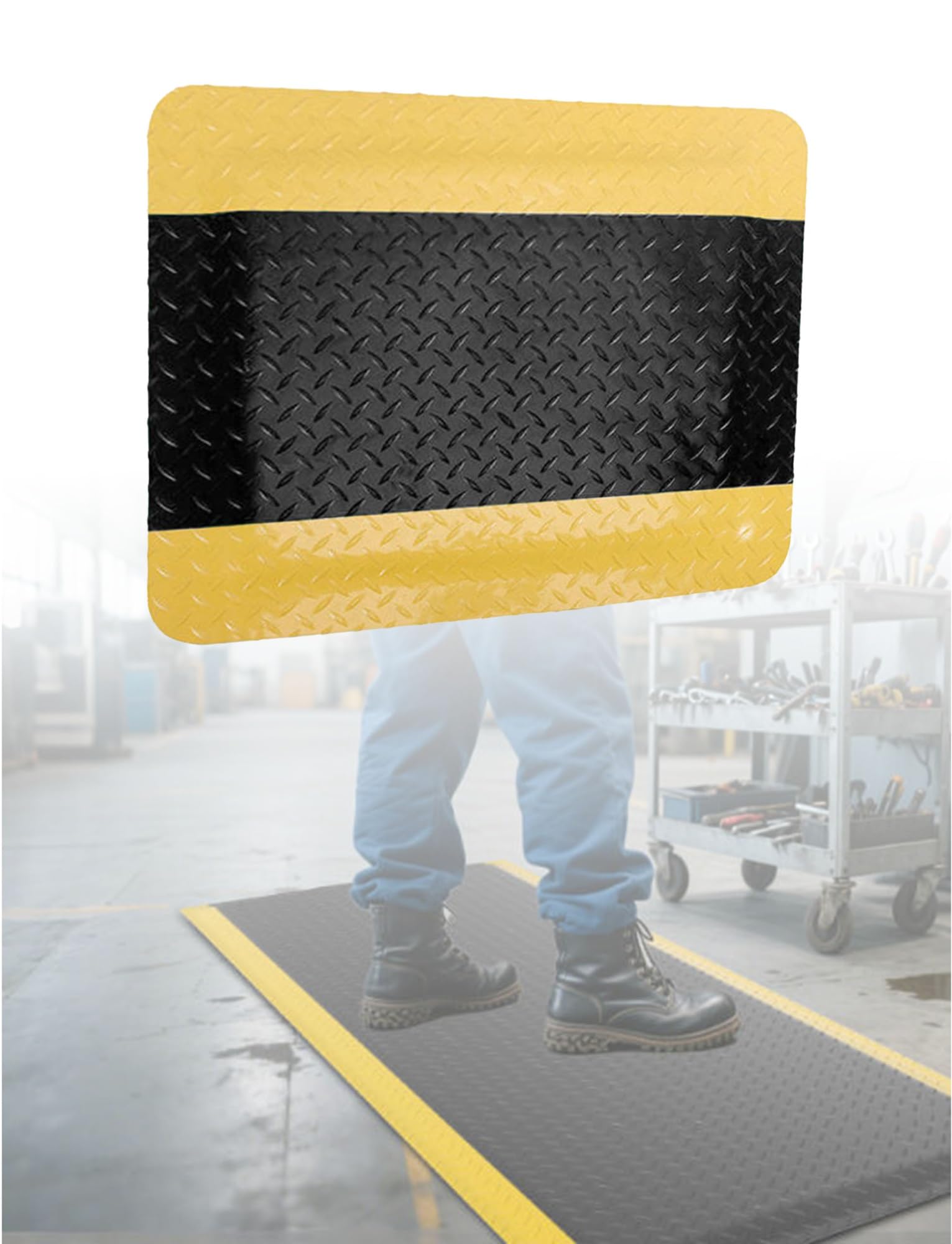 GTHTUHFD Ergonomic Anti-Fatigue Floor Mat With Safety Yellow Border - High-Density Memory Foam For Comfort & Support, Ideal For Standing Workstations,Black-60X150CM