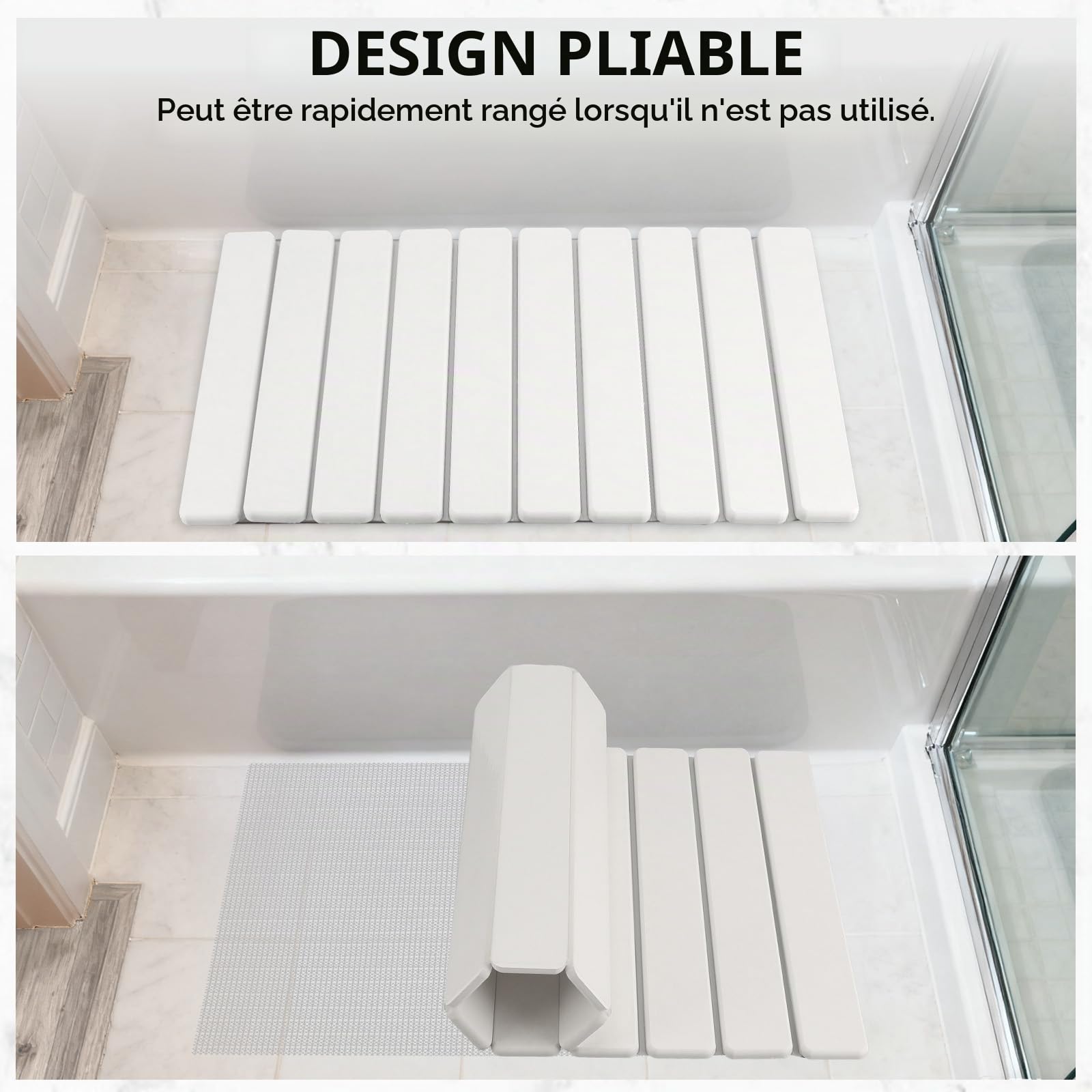 Tapis de Bain en Pierre 39 x 60 cm, Tapis de Salle de Bain, séchage Rapide, Peut être utilisé dans la Cuisine, Pliable pour Le Stockage, Tapis d'égouttement pour la Vaisselle (Blanc)