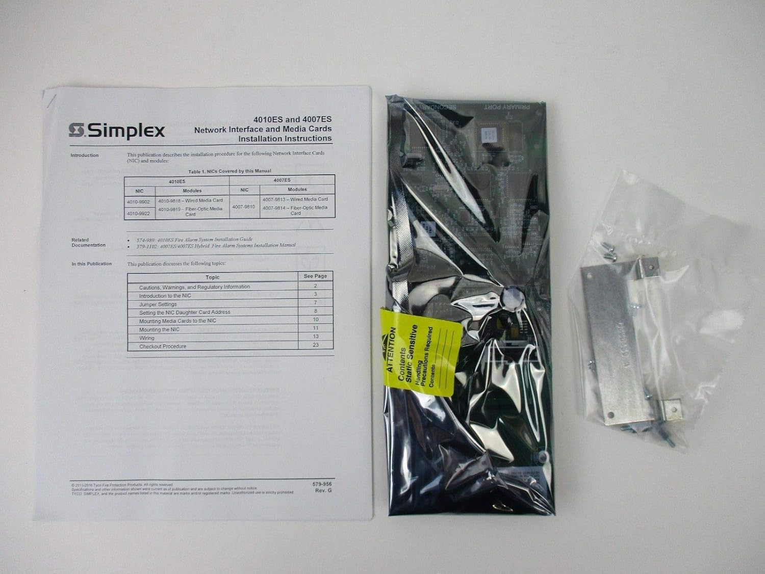 Simplex 4010ES Network Interface Card in anti-static bag with installation manual