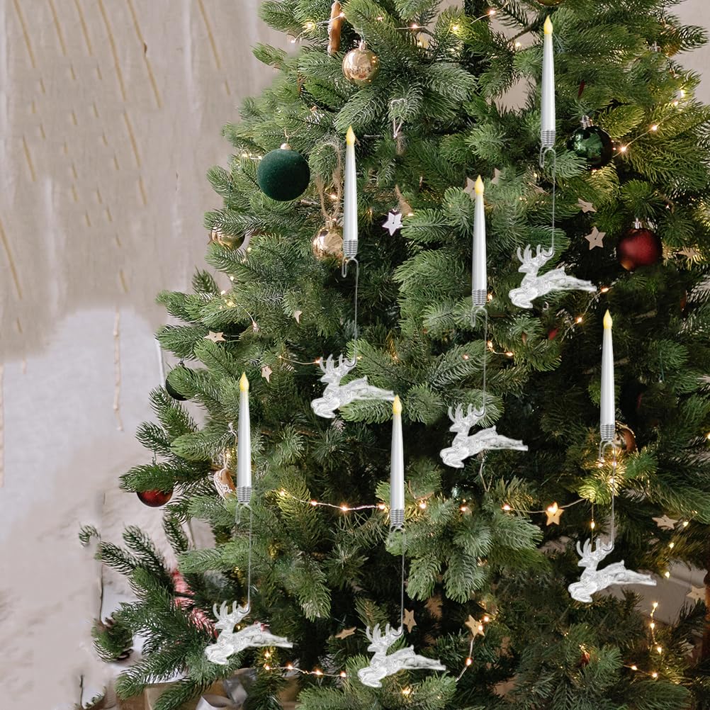 Christmas Tree Led Candles with Clear Crystal Ball Hook,Flameless Flickering Candle Lights,with Remote Control,for Holiday, Home & Party Decor (Elk)
