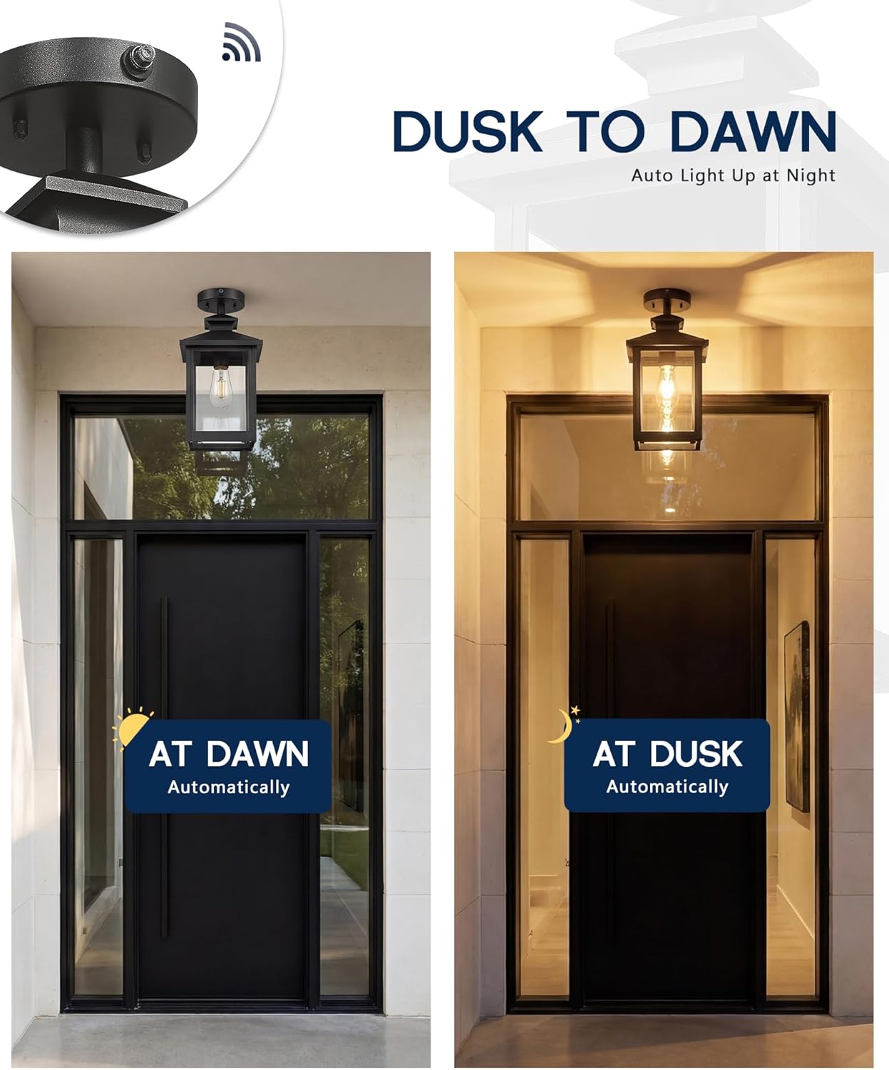 FEMILA Semi Flush Mount Ceiling Light, Dusk to Dawn 16" Matte Black Semi Flush Mount Ceiling Light, E26 Base, for Entryway, Garage, Patio, Farmhouse, ETL Listed, 4FYX88F-L SE BK