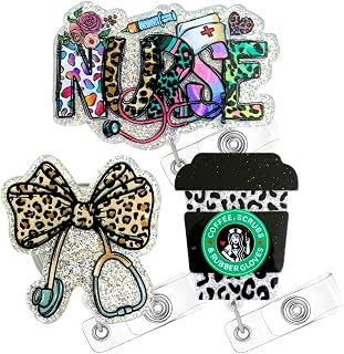 3PC Nurse Badge Reels Cheetah Leopard Cute Acrylic Ribbon Animal Print ID Name Holder Retractable Alligator Clip Nurses Week Gifts Accessories for Medical Assistant RN CNA LPN Healthcare Workers